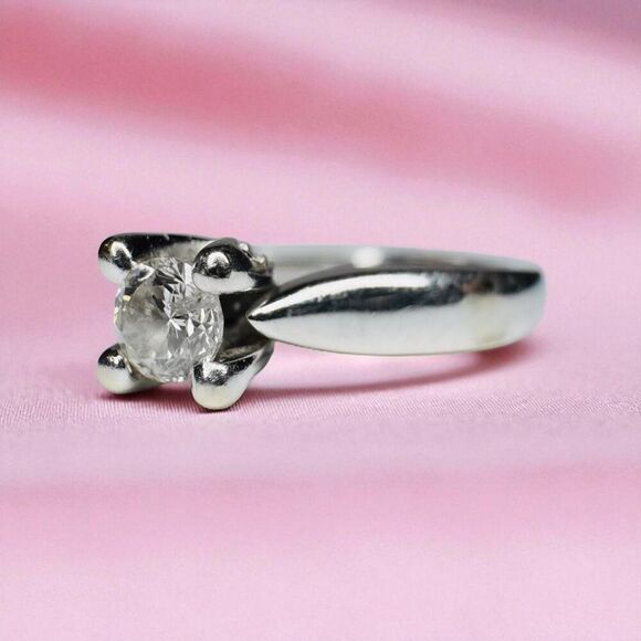 14K White Gold- 1/3 CT Natural Diamond Ring Sz 8 Cathedral Ring Diamond Basket - Picture 9 of 16